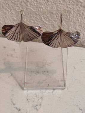Sterling Silver Ginkgo Leaf Drop Earrings - Silver